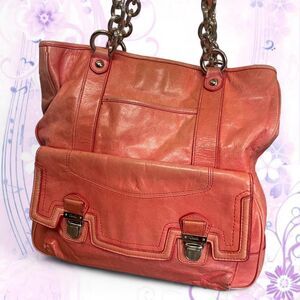 Coach Vintage Poppy Coral Push lock North South tote model D1169-17924